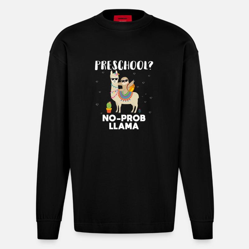 Vorschule kein Prob Lama - Heavyweight Oversized Organic Langarmshirt Made in EU - SOLID BLACK