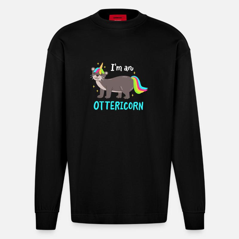 Otter Einhorn - Heavyweight Oversized Organic Langarmshirt Made in EU - SOLID BLACK