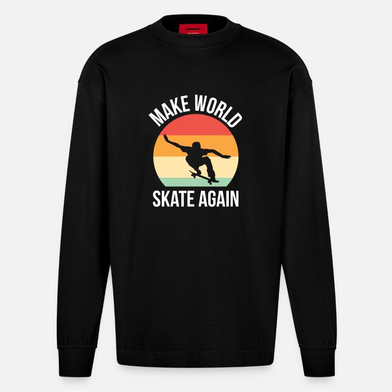 Make World Skate Again - Heavyweight Oversized Organic Langarmshirt Made in EU - SOLID BLACK