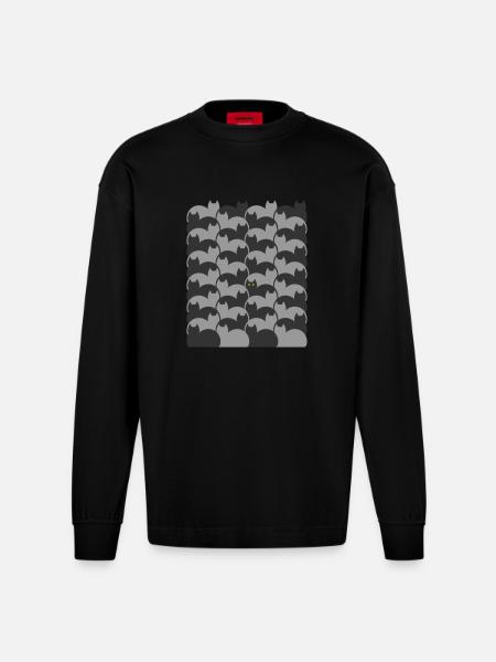 Escher Style Cats texture - Heavyweight Oversized Organic Longsleeve Shirt Made in EU - SOLID BLACK