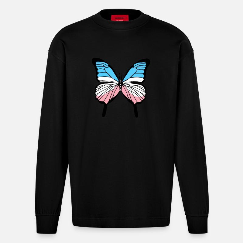 Trans Pride Schmetterling Transgender Pride - Heavyweight Oversized Organic Langarmshirt Made in EU - SOLID BLACK
