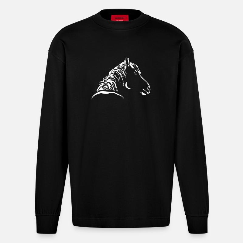 Pferd Kopf "Black Edition" - Heavyweight Oversized Organic Langarmshirt Made in EU - SOLID BLACK