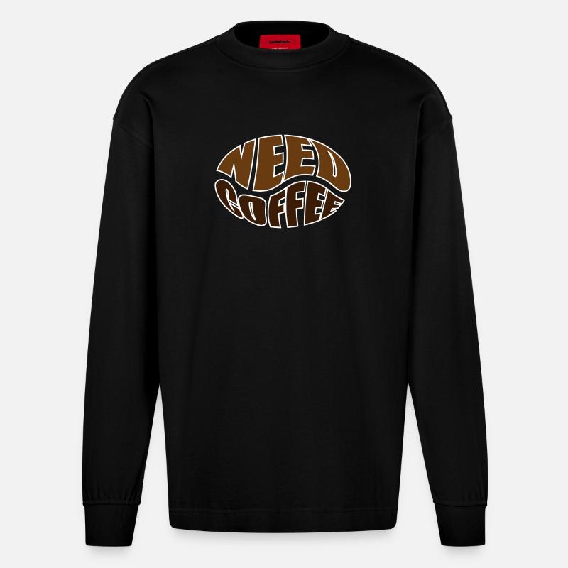 Kaffeebohne coffee bean need coffee - Heavyweight Oversized Organic Langarmshirt Made in EU - SOLID BLACK