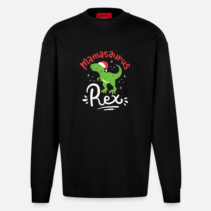 Weihnachten Mama Saurus - Heavyweight Oversized Organic Langarmshirt Made in EU - SOLID BLACK