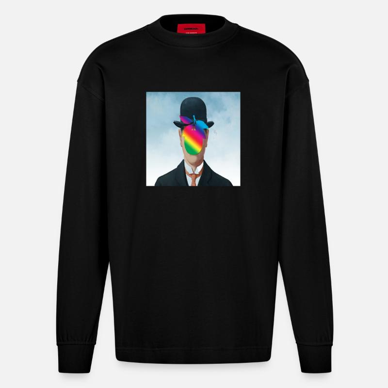 Regenbogen Apfel-Mann - Heavyweight Oversized Organic Langarmshirt Made in EU - SOLID BLACK