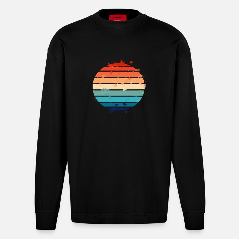 Splatter Retro Sunset - Heavyweight Oversized Organic Langarmshirt Made in EU - SOLID BLACK