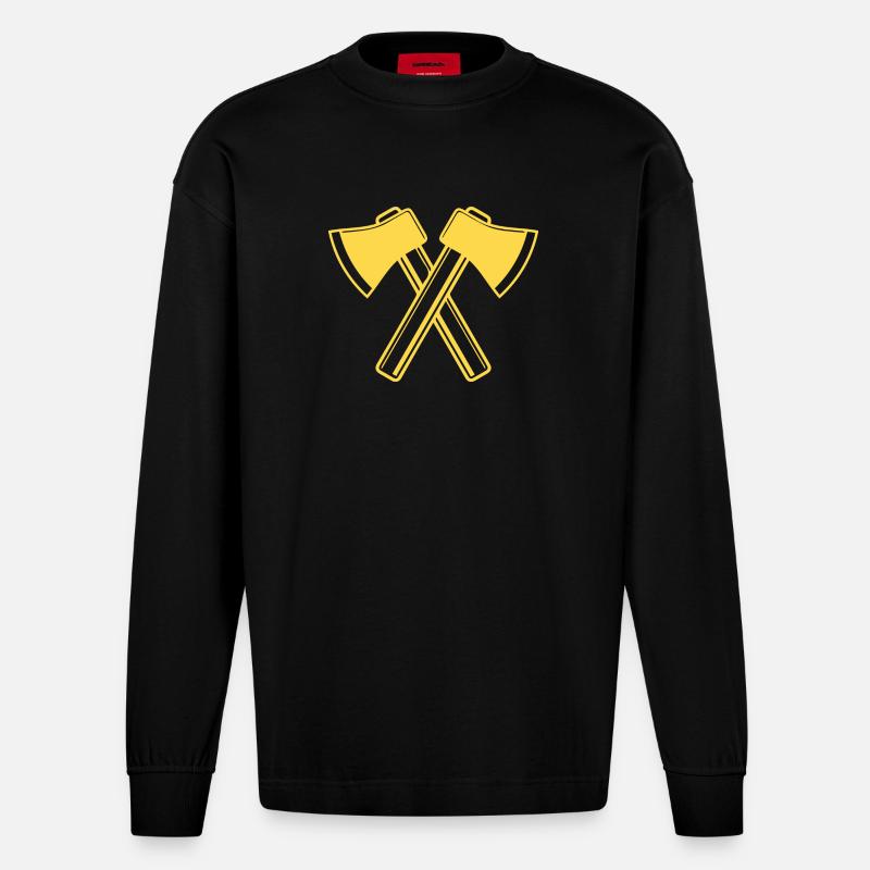 Axe Axes Bûcheron Forestier - Manches longues bio épais oversize fabriqué en UE - SOLID BLACK