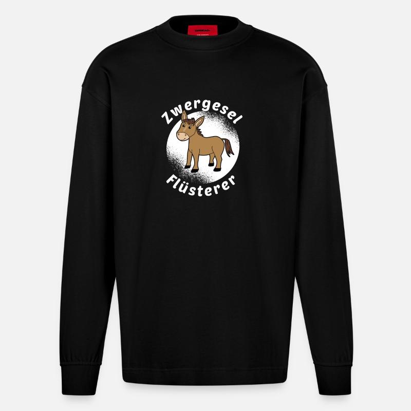 Zwergesel Flüsterer Miniesel Esel Muli Geschenk - Heavyweight Oversized Organic Langarmshirt Made in EU - SOLID BLACK