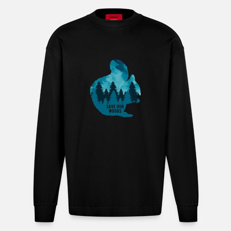 Klimawandel Umweltschutz Eichhörnchen Naturschutz - Heavyweight Oversized Organic Langarmshirt Made in EU - SOLID BLACK