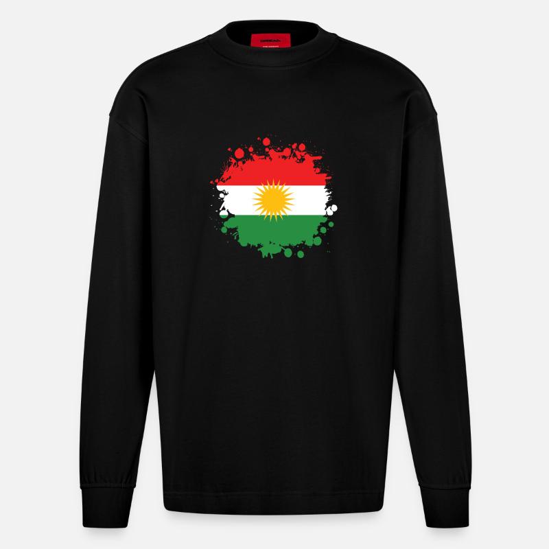 Kurdistan Splash Flaggen Design - Heavyweight Oversized Organic Langarmshirt Made in EU - SOLID BLACK