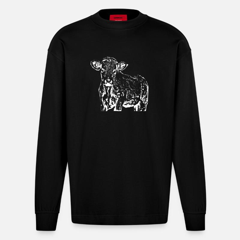 funny cow gift farmer - Heavyweight Oversized Organic Longsleeve Shirt Made in EU - SOLID BLACK