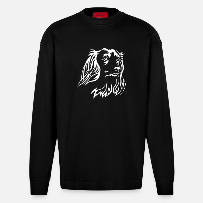 Dackel Kopf "Black Edition" - Heavyweight Oversized Organic Langarmshirt Made in EU - SOLID BLACK