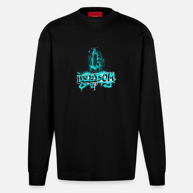 Usedom Leuchtturm Design / Geschenkidee - Heavyweight Oversized Organic Langarmshirt Made in EU - SOLID BLACK