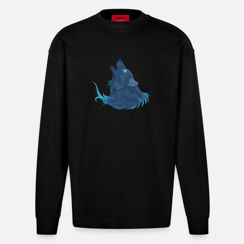 Heulender blauer Wolf - Guide Loup Bleu - Heavyweight Oversized Organic Langarmshirt Made in EU - SOLID BLACK
