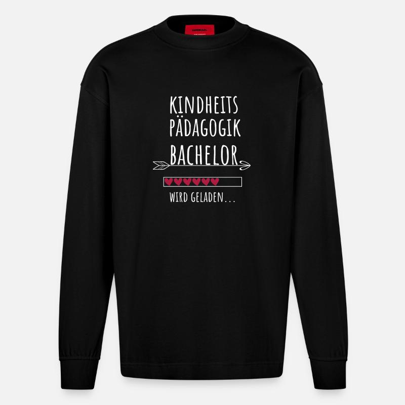 Kindheitspädagogik Bachelor Studium Geschenk - Heavyweight Oversized Organic Langarmshirt Made in EU - SOLID BLACK