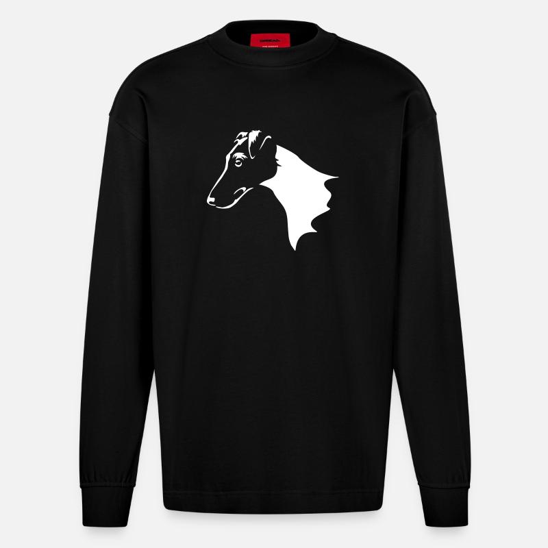Foxterrier Kopf "Black Edition" - Heavyweight Oversized Organic Langarmshirt Made in EU - SOLID BLACK