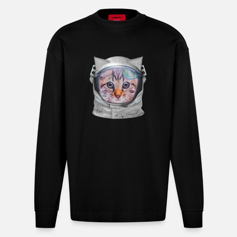 Chat dans l’espace - Manches longues bio épais oversize fabriqué en UE - SOLID BLACK