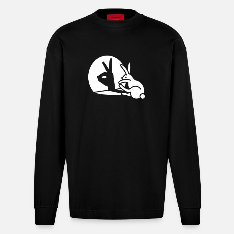 Funny Rabbit Hand Shadow Projection Rabbit - Heavyweight Oversized Organic Longsleeve Shirt Made in EU - SOLID BLACK