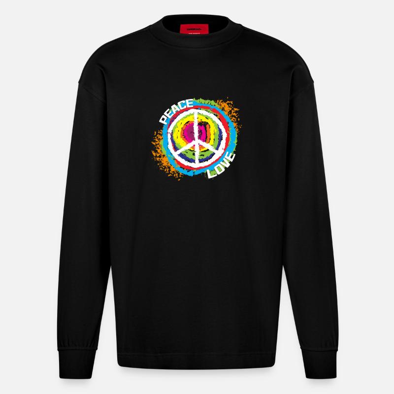 Liebe Frieden Spruch Friedenszeichen Weltfrieden - Heavyweight Oversized Organic Langarmshirt Made in EU - SOLID BLACK