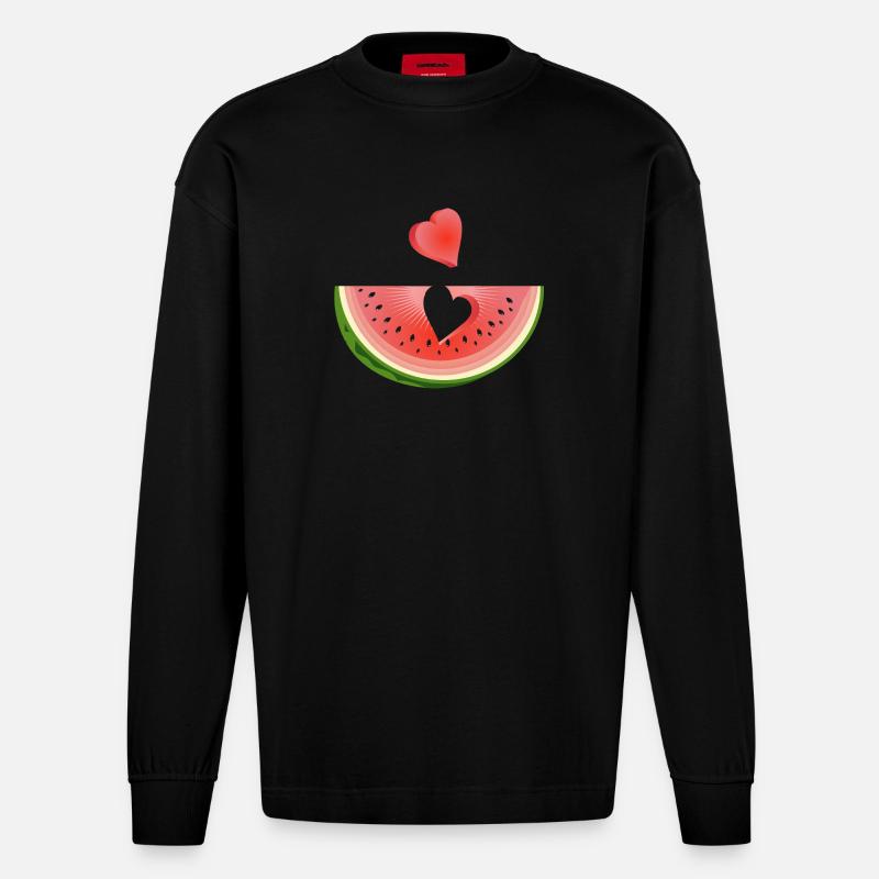 Stück einer Wassermelone mit Herz - Heavyweight Oversized Organic Langarmshirt Made in EU - SOLID BLACK