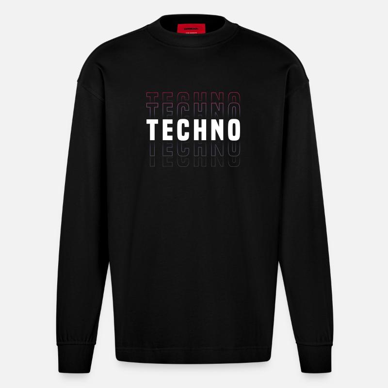 Futuristisches Techno-Design mit Neonfarben - Heavyweight Oversized Organic Langarmshirt Made in EU - SOLID BLACK