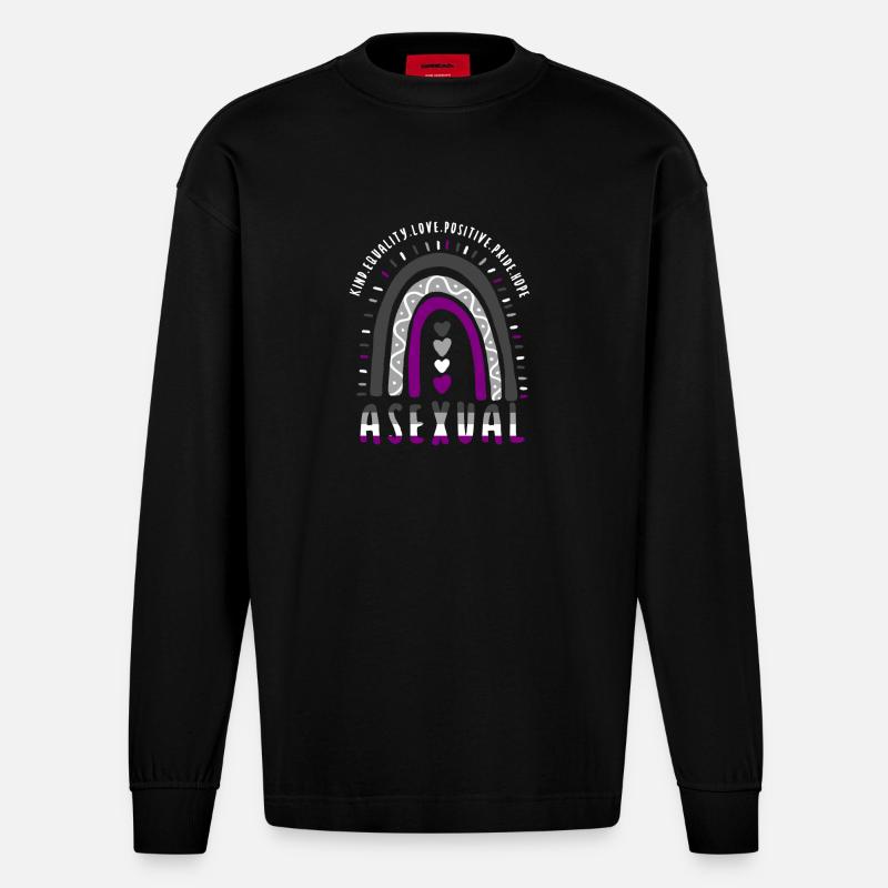 Asexual Pride Ace Pride Boho Regenbogen - Heavyweight Oversized Organic Langarmshirt Made in EU - SOLID BLACK