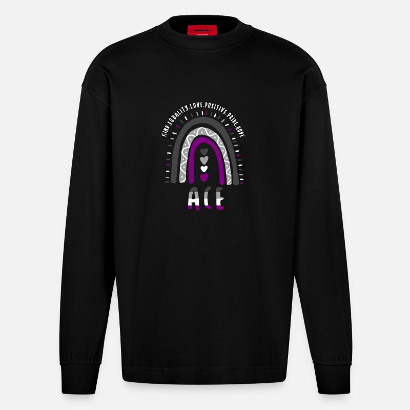 Ace Pride Boho Arc-en-ciel - Manches longues bio épais oversize fabriqué en UE - SOLID BLACK
