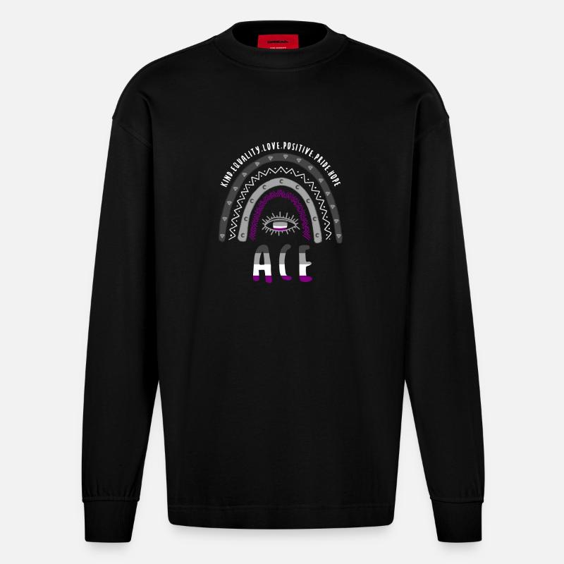 Boho Rainbow Ace Pride - Manches longues bio épais oversize fabriqué en UE - SOLID BLACK