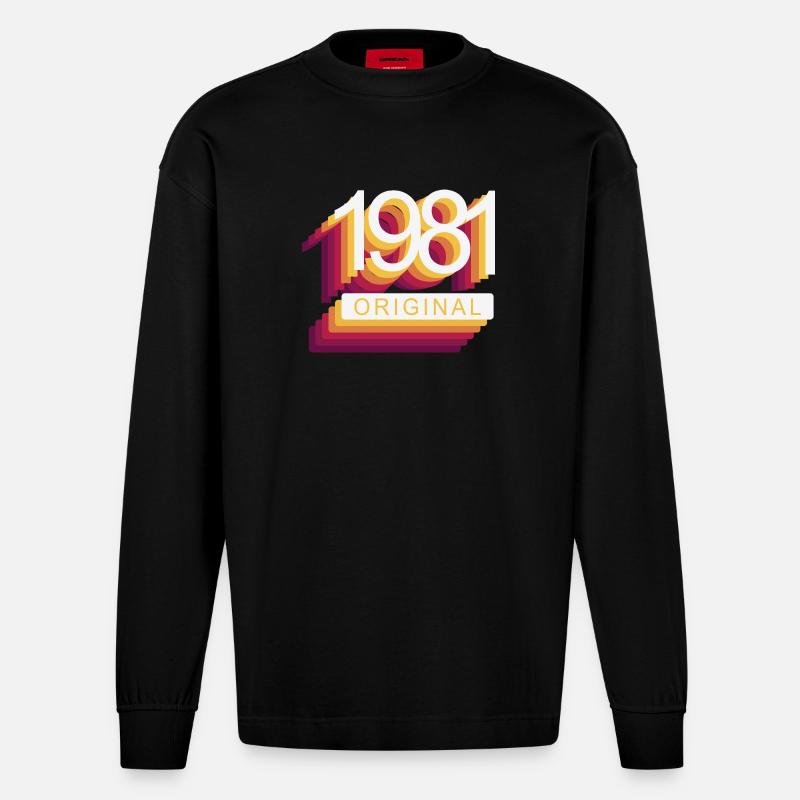 Geboren 1981 - Heavyweight Oversized Organic Langarmshirt Made in EU - SOLID BLACK