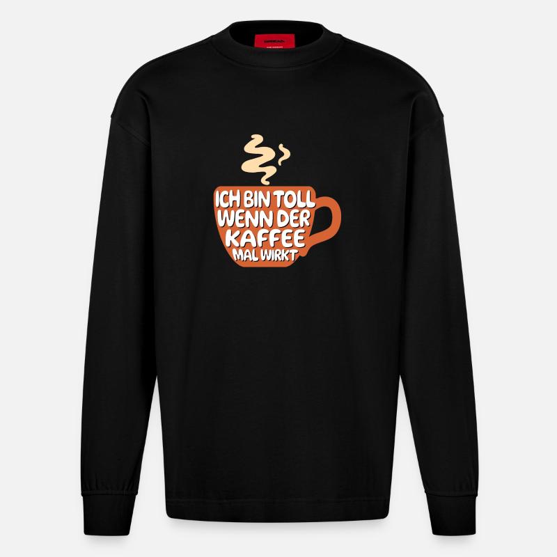 Cool Statement Kaffee Koffein Kaffeeliebhaber - Heavyweight Oversized Organic Langarmshirt Made in EU - SOLID BLACK