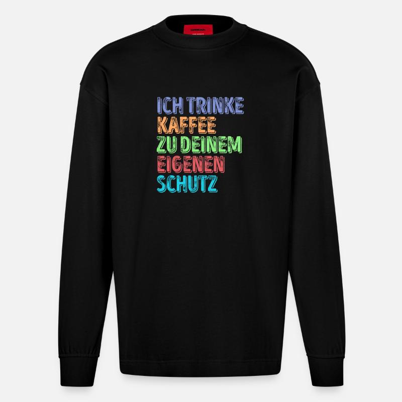 Kaffeeliebhaber Statement Kaffeetrinker Kaffee - Heavyweight Oversized Organic Langarmshirt Made in EU - SOLID BLACK