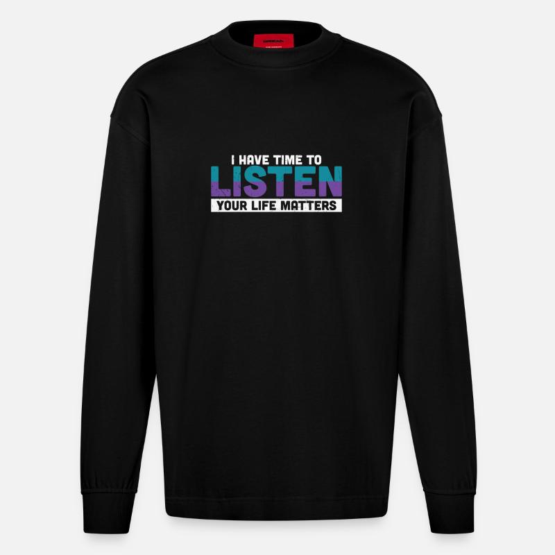J’ai le temps d’écouter - Manches longues bio épais oversize fabriqué en UE - SOLID BLACK
