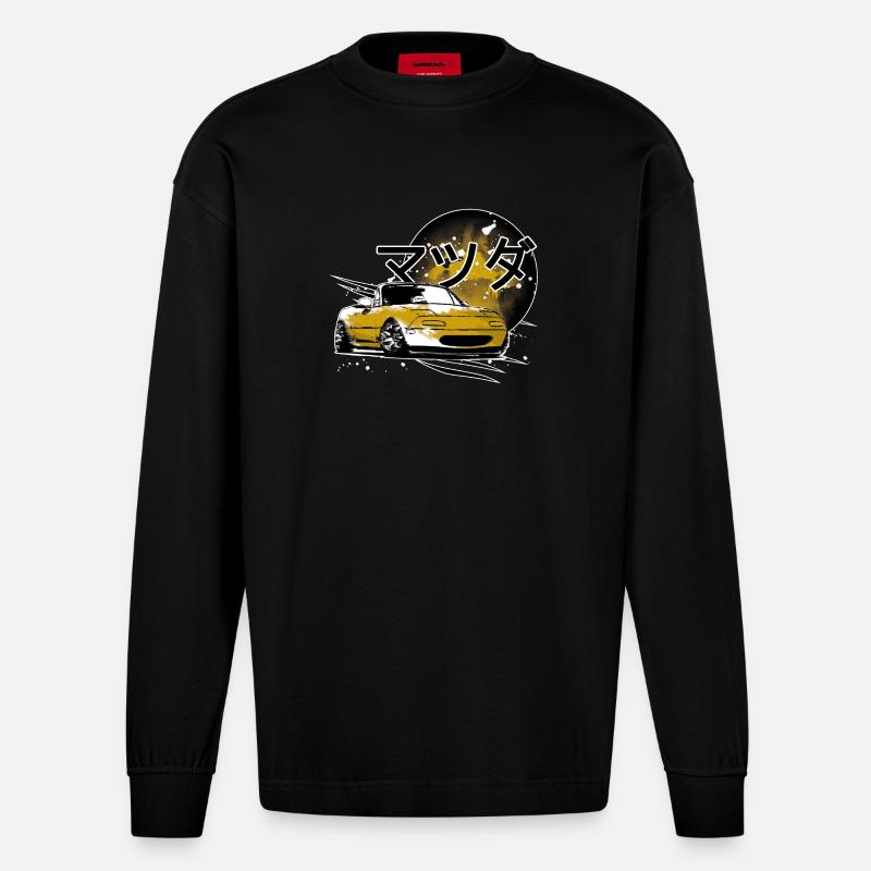 Japanisches Auto Miata Mx5 gelb - Heavyweight Oversized Organic Langarmshirt Made in EU - SOLID BLACK