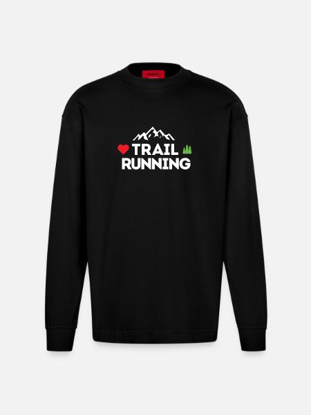 I love Trail Running - Heavyweight Oversized Organic Longsleeve Shirt Made in EU - SOLID BLACK