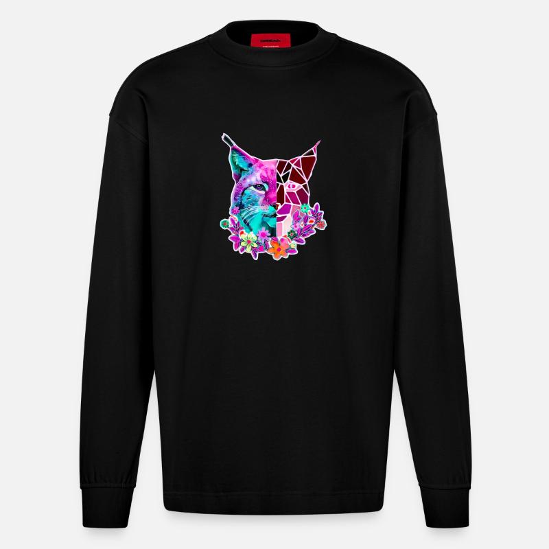 Luchs Katze Sommer Farben - Heavyweight Oversized Organic Langarmshirt Made in EU - SOLID BLACK