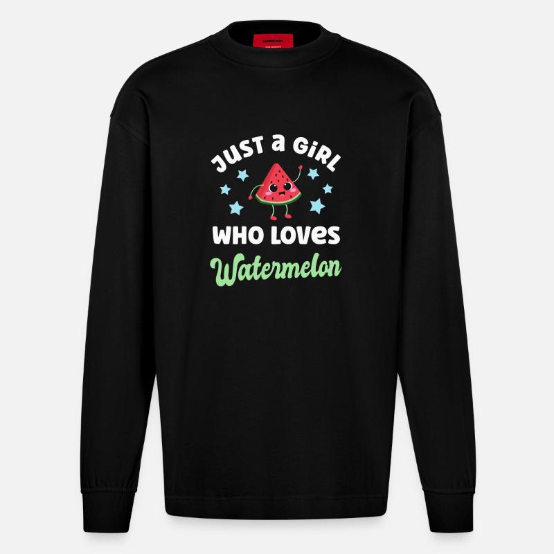Pastèque Kawaii Melon - Manches longues bio épais oversize fabriqué en UE - SOLID BLACK