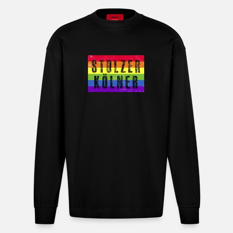 Stolzer Kölner - Regenbogenfahne - Heavyweight Oversized Organic Langarmshirt Made in EU - SOLID BLACK