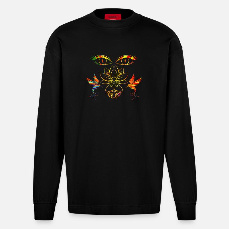 Zen face - Heavyweight Oversized Organic Longsleeve Shirt Made in EU - SOLID BLACK