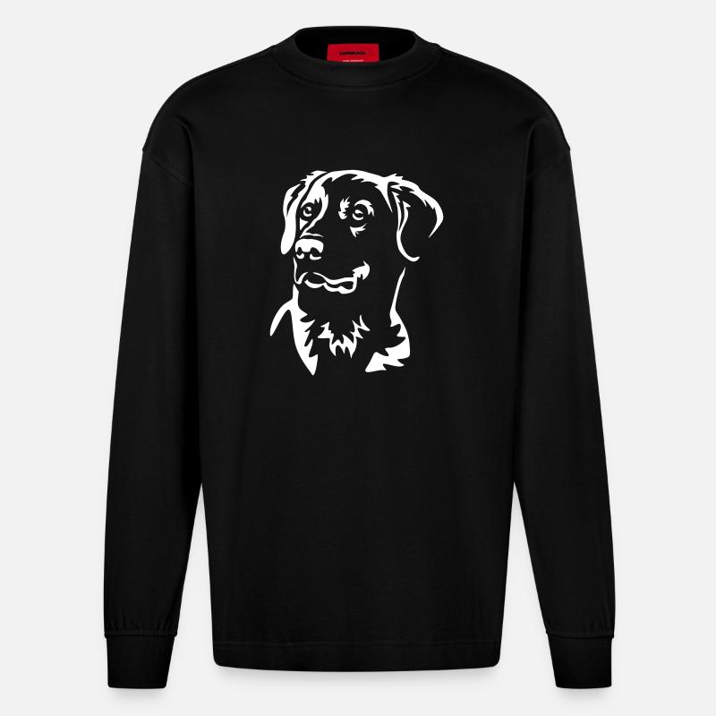 Labrador Kopf "Black Edition" - Heavyweight Oversized Organic Langarmshirt Made in EU - SOLID BLACK