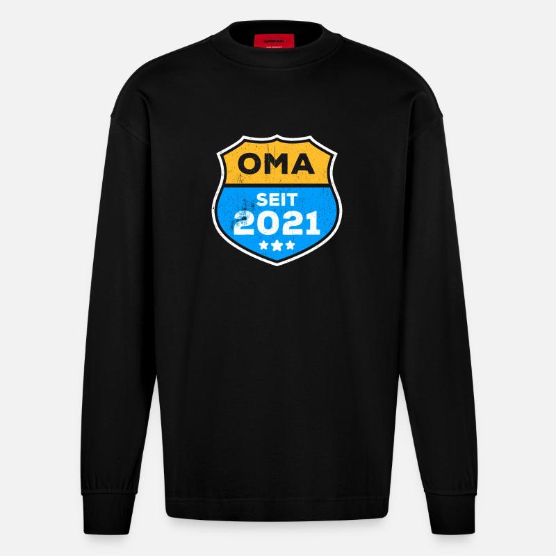 Seniorin Oma Großmutter Statement Ruhestand - Heavyweight Oversized Organic Langarmshirt Made in EU - SOLID BLACK