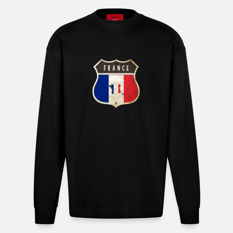 Frankreich Wappen Flaggen Design - Heavyweight Oversized Organic Langarmshirt Made in EU - SOLID BLACK