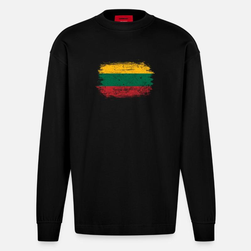 Lebendiger Pan-Flag-Pinselstrich - Heavyweight Oversized Organic Langarmshirt Made in EU - SOLID BLACK