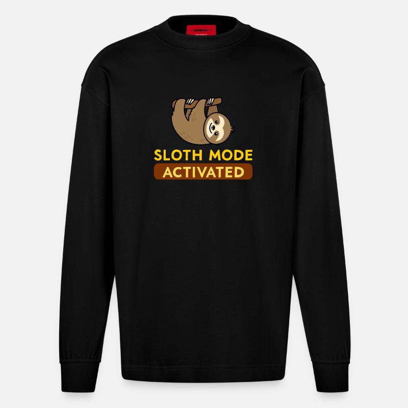 Sloth Mode Activated - Manches longues bio épais oversize fabriqué en UE - SOLID BLACK