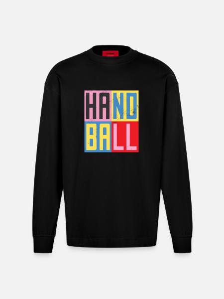 handball design - Heavyweight Oversized Organic Longsleeve Shirt Made in EU - SOLID BLACK