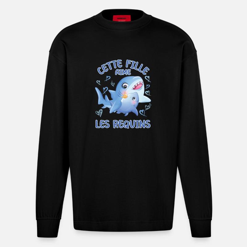 Dieses Mädchen Liebt Haie - Heavyweight Oversized Organic Langarmshirt Made in EU - SOLID BLACK