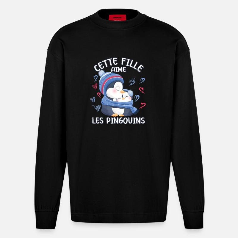 Dieses Mädchen Liebt Pinguine - Heavyweight Oversized Organic Langarmshirt Made in EU - SOLID BLACK