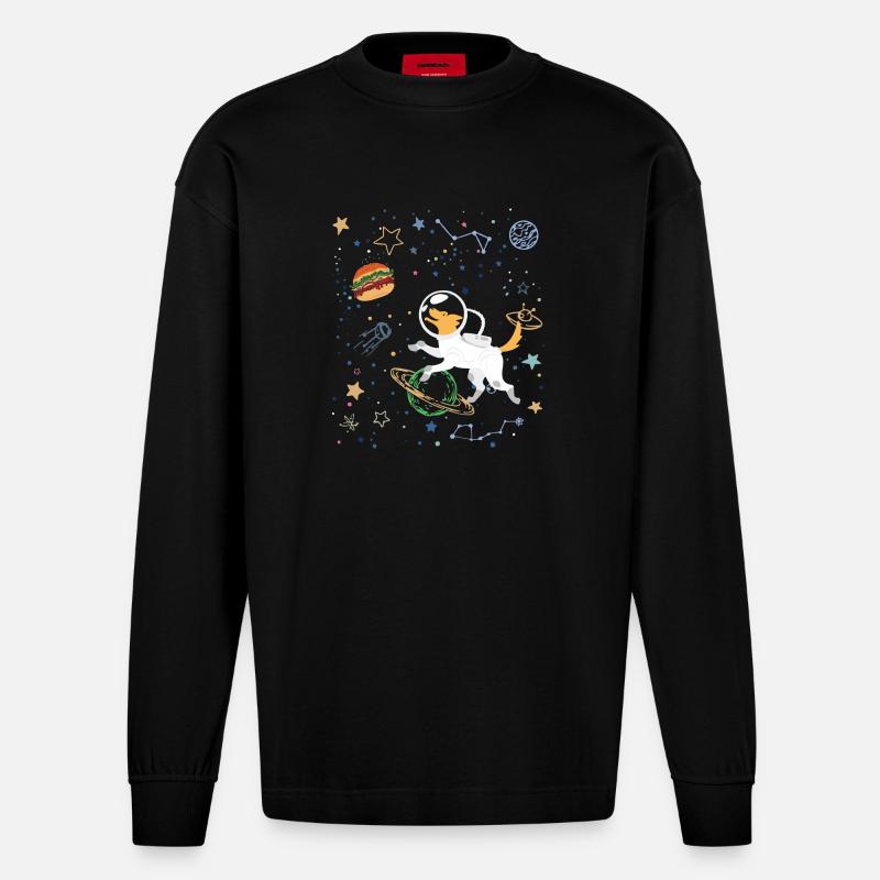 Space Explorer mit Astronaut Fox - Heavyweight Oversized Organic Langarmshirt Made in EU - SOLID BLACK