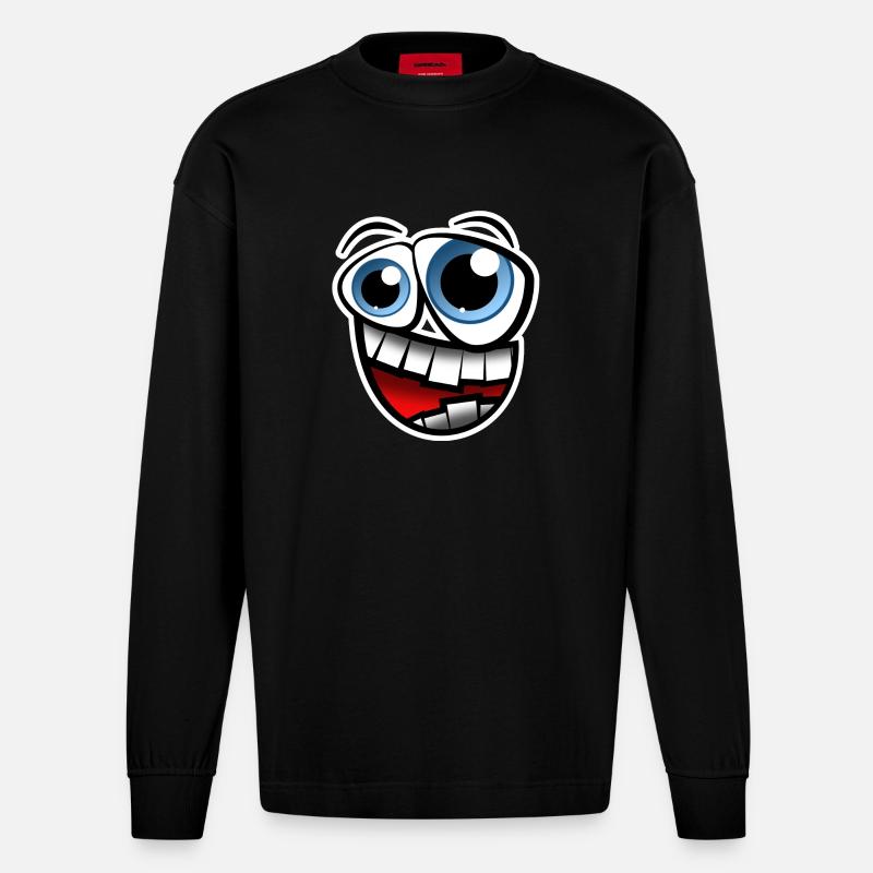 Gesicht Comic - Heavyweight Oversized Organic Langarmshirt Made in EU - SOLID BLACK