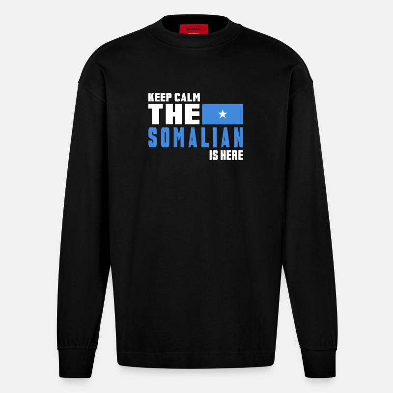 Keep Calm Somalia Flaggen Design - Heavyweight Oversized Organic Langarmshirt Made in EU - SOLID BLACK