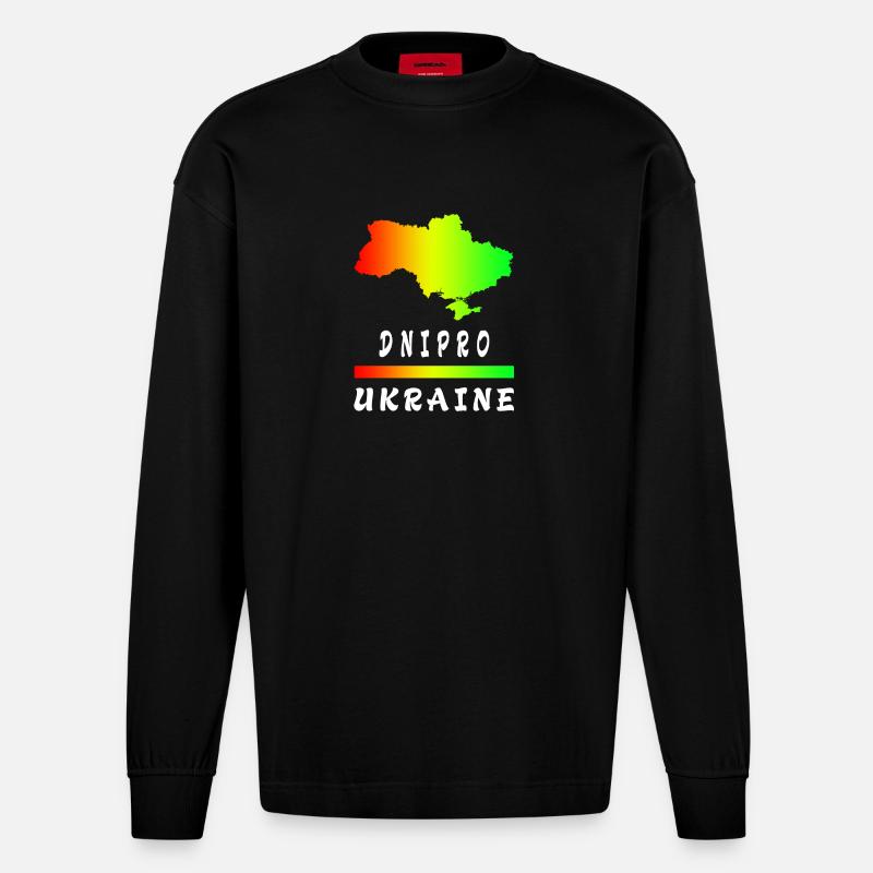 Dnipro Ukraine Regenbogen Design - Heavyweight Oversized Organic Langarmshirt Made in EU - SOLID BLACK